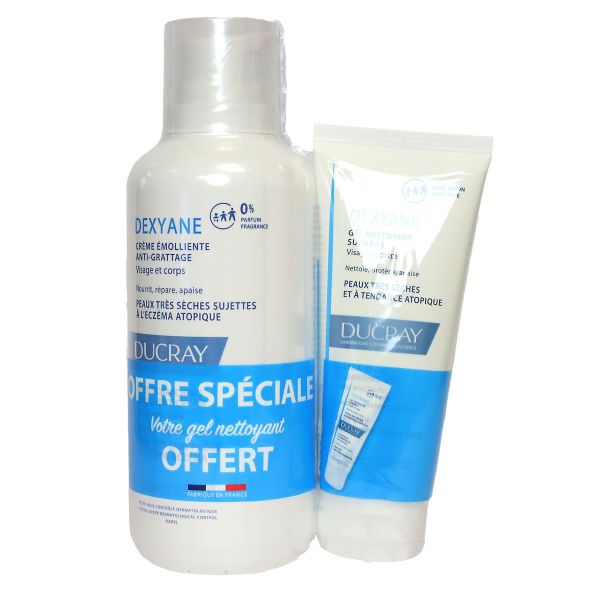 Dexyane crème émolliente 400ml + gel nettoyant offert